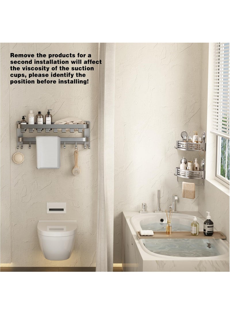 2-Pack Set Corner Shower Caddy Suction Cup Shower Shelf Corner No Drilling Bathroom Shower Organizer Storage Rack Adhesive with Towel Bar Gray - Image 3