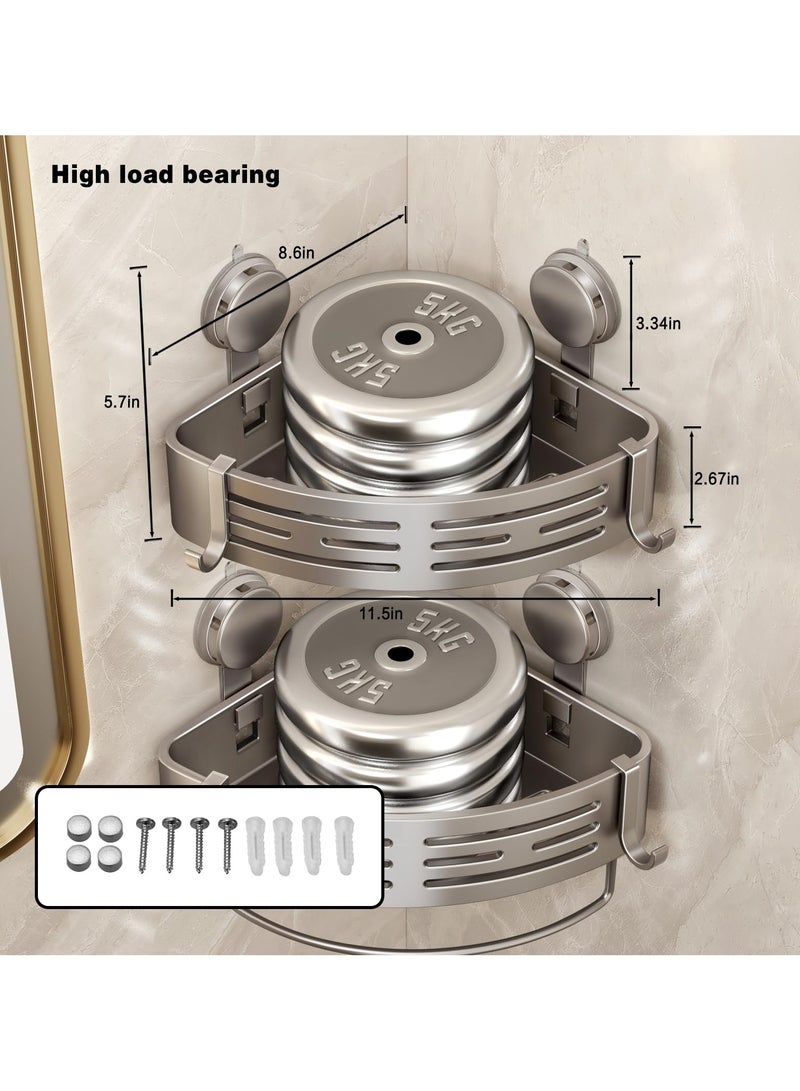 2-Pack Set Corner Shower Caddy Suction Cup Shower Shelf Corner No Drilling Bathroom Shower Organizer Storage Rack Adhesive with Towel Bar Gray - Image 2