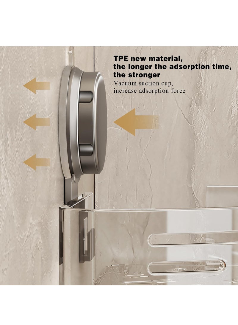 2-Pack Set Corner Shower Caddy Suction Cup Shower Shelf Corner No Drilling Bathroom Shower Organizer Storage Rack Adhesive with Towel Bar Gray - Image 4