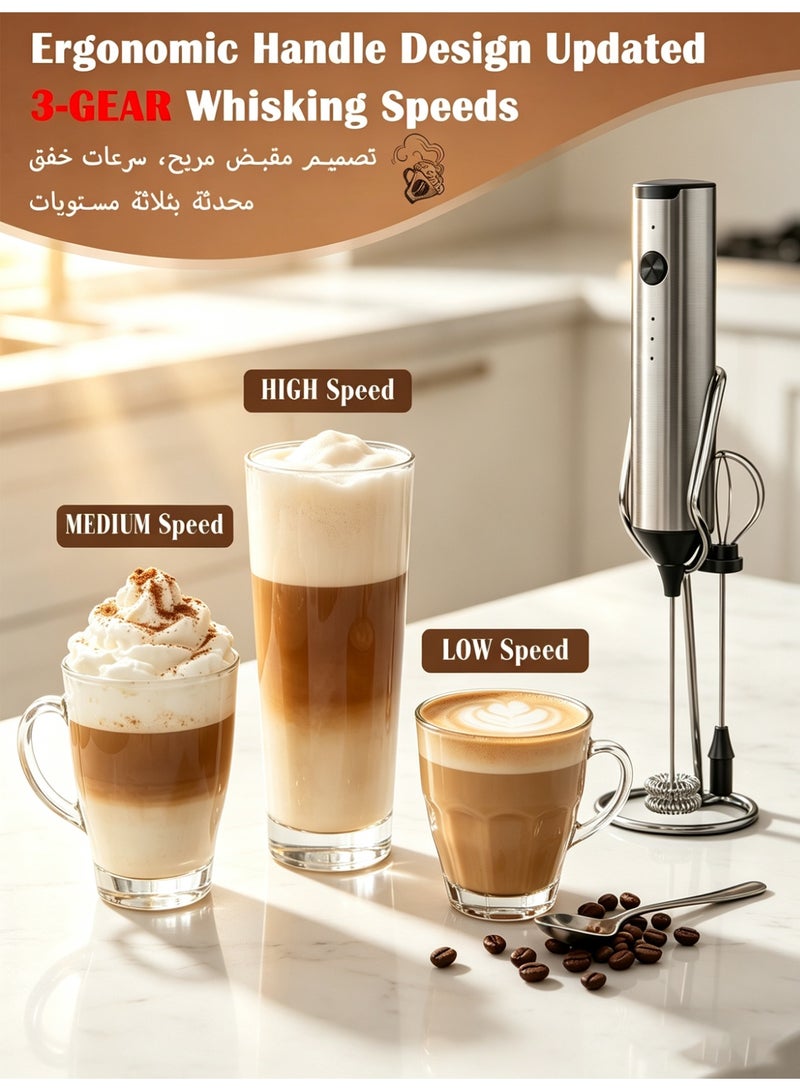 Naxifly Rechargeable Electric Foam Maker,Electric Handheld Frother With Stand, 3-Speeds Automatic Stainless Foam Maker For Coffee, Latte, Cappuccino, Hot Chocolate, Egg.etc - Image 4