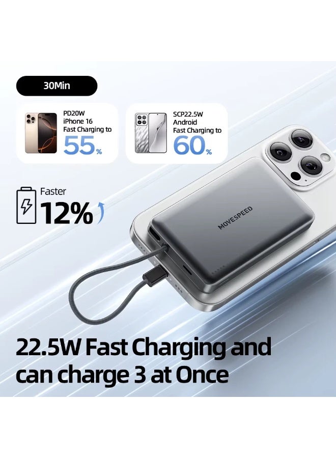 MOVESPEED MOVE SPEED 10,000mAh Magnetic Power Bank, Alloy-Design MagSafe Portable Charger,Fast 20W PD Fast Charging & 15W Wireless – Ultra Slim Portable Charger. Charging Magsafe Battery Pack for iPhone 16/15/14/13/12,Travel Essential - Image 3