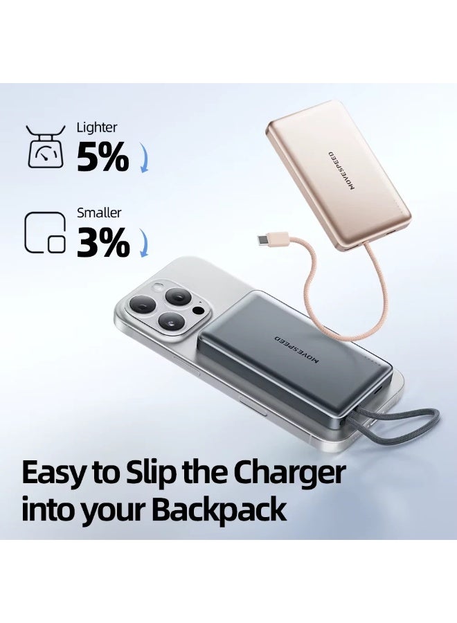 MOVESPEED MOVE SPEED 10,000mAh Magnetic Power Bank, Alloy-Design MagSafe Portable Charger,Fast 20W PD Fast Charging & 15W Wireless – Ultra Slim Portable Charger. Charging Magsafe Battery Pack for iPhone 16/15/14/13/12,Travel Essential - Image 2