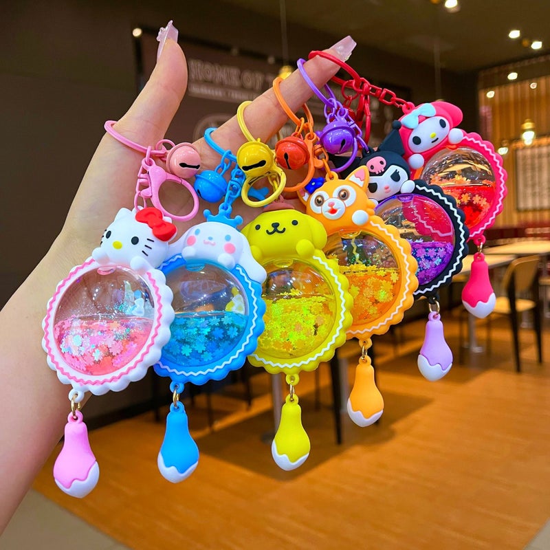 Cartoon Oil Flowing Sand Bottle Acrylic Keychain Car Keychain Pendant Key Chain Pendant Small Gifts - Image 1