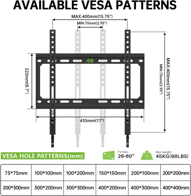 USX MOUNT Fixed TV Wall Mount with Low Profile for Most 26-55 Inch LED, LCD and Flat Screen TVs, TV Mount Bracket with VESA Up to 400x400mm and Weight Capacity 99lbs,and Space Saving TV Bracket - Image 3
