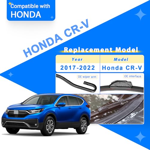 RAINTOK Windshield Wiper Blades Replacement for Honda CRV CR-V 2017 2018 2019 2020 2021 2022 Original Factory Quality Front Rear Wipers Blade Set for My Car - 26" 17" 12" (Pack of 3) - Image 2