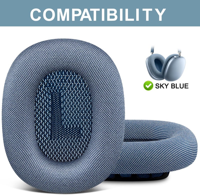 SOPROM Enhanced Ear Pads as Replacement for Airpods Max Over-Ear Headphones, Ear Pads with Durable Mesh Fabric, Softer Foam, Noise Isolation, and Sweat Protection - Sky Blue - Image 2