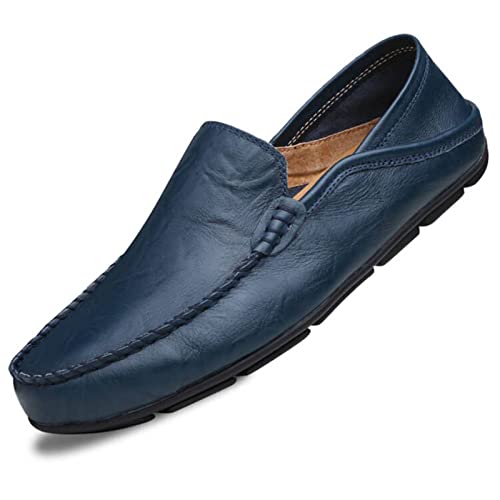 Go Tour Men's Premium Genuine Leather Casual Slip On Loafers Breathable Driving Shoes Fashion Slipper Blue 8/41 - Image 1