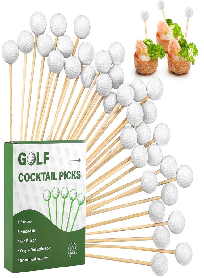 Aneco 100 Pieces Golf Cocktail Picks 4.72 Inch Golf Themed Toothpicks Sports Bamboo Fruit Sandwich Skewer Picks Decorative Toothpicks for Appetizers Cocktail Garnish Party Supplies Catered Events - Image 1