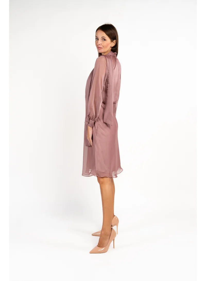 فاشونارا Beige Georgette Neck Tie Corporate Dress