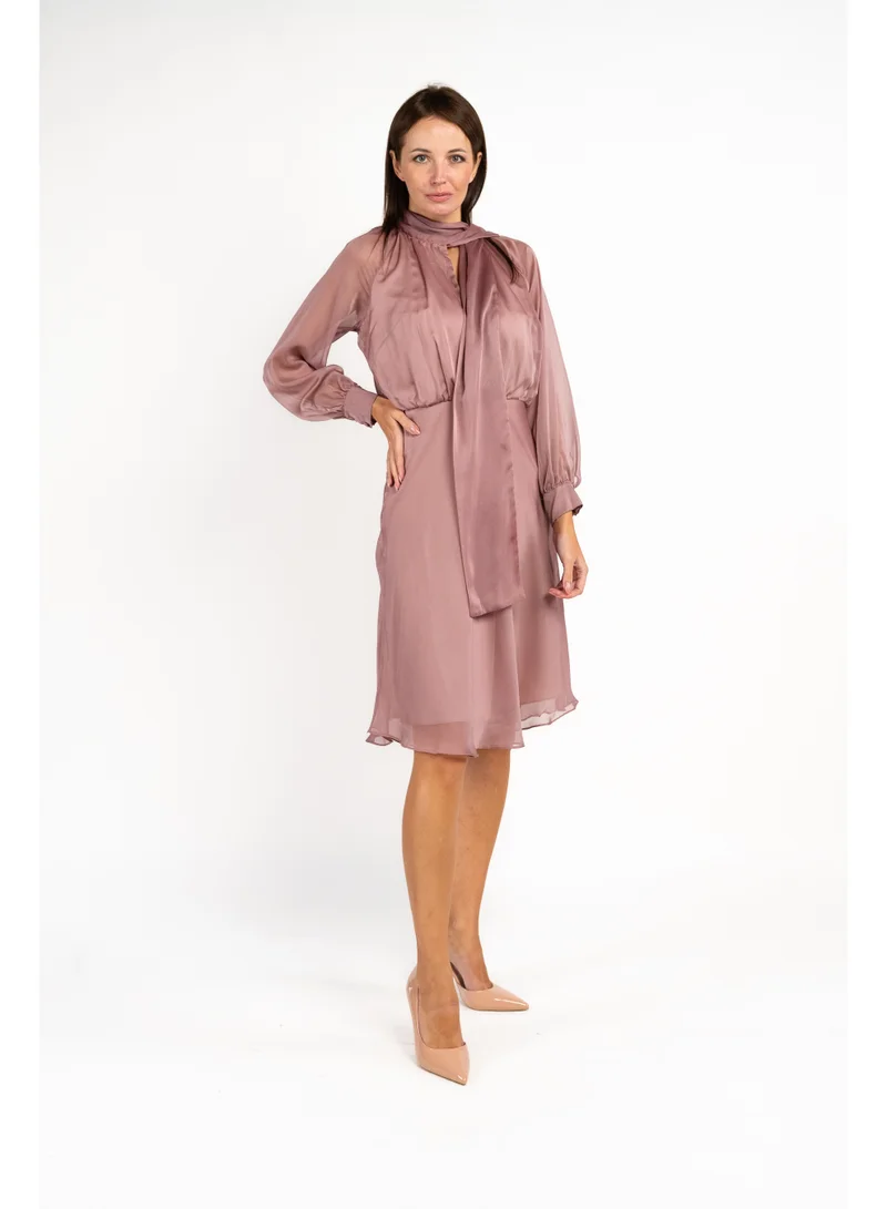 فاشونارا Beige Georgette Neck Tie Corporate Dress