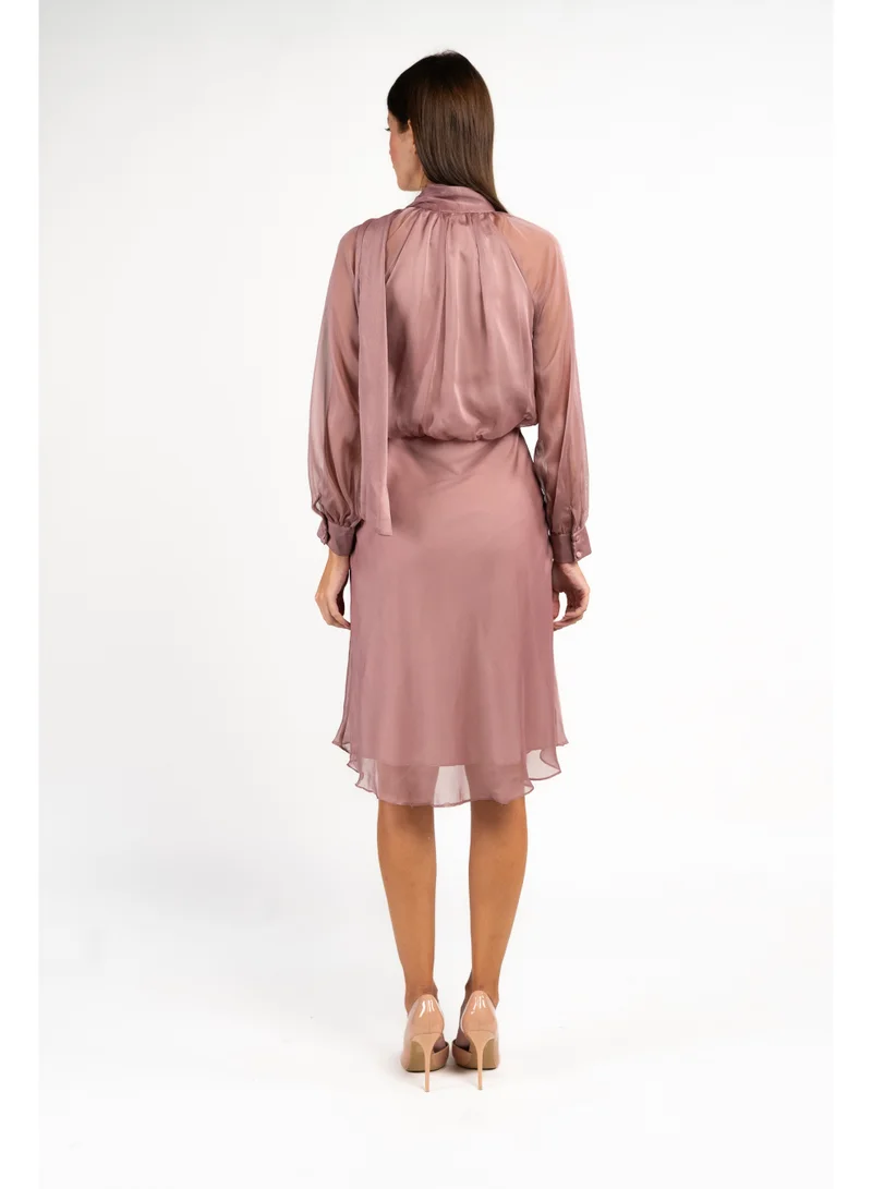 فاشونارا Beige Georgette Neck Tie Corporate Dress