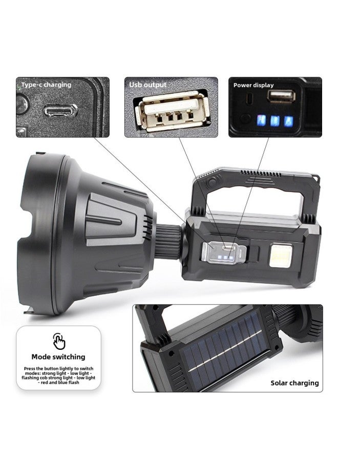 P90 Portable Searchlight Type-C Fast Solar Charging Side Light Red And Blue Warning Filter Strong Light Searchlight-Color:W5110 Medium  - Image 4