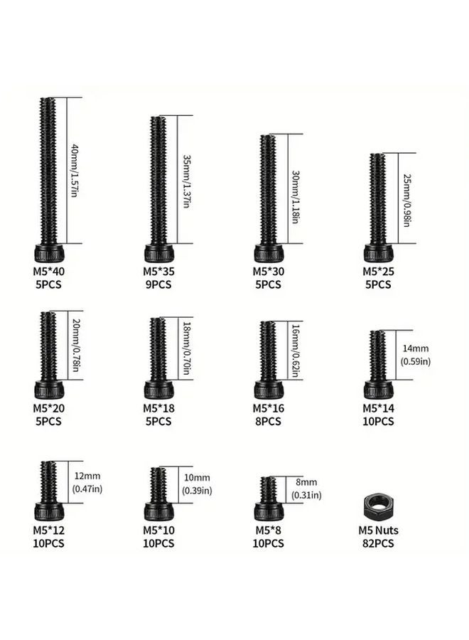 226pcs M5 Hex Socket Head Cap Screws and Nuts Assortment Kit 12 9 Grade Alloy Steel - Image 3