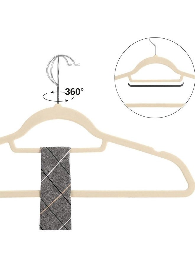 Non-Slip Velvet Hangers 42cm With 360 Degree Rotatable Hook - Durable & Slim - Non Slip Hangers for Coat Hangers - Pant Hangers… (25, Beige)