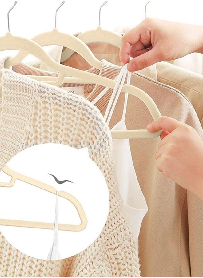 Non-Slip Velvet Hangers 42cm With 360 Degree Rotatable Hook - Durable & Slim - Non Slip Hangers for Coat Hangers - Pant Hangers… (25, Beige)