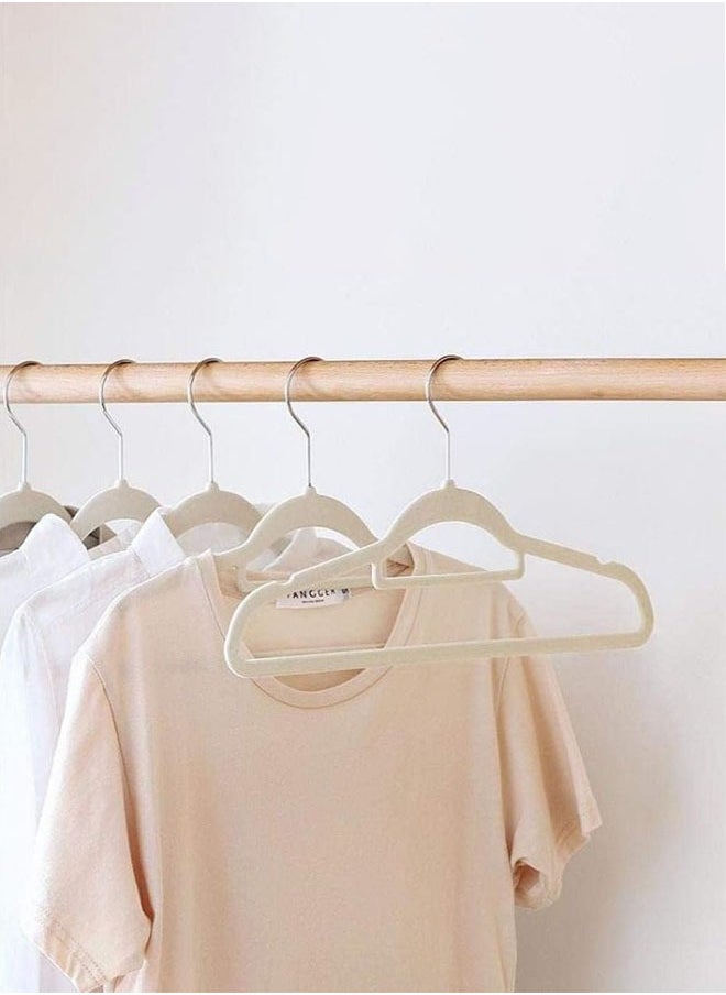 Non-Slip Velvet Hangers 42cm With 360 Degree Rotatable Hook - Durable & Slim - Non Slip Hangers for Coat Hangers - Pant Hangers… (25, Beige)