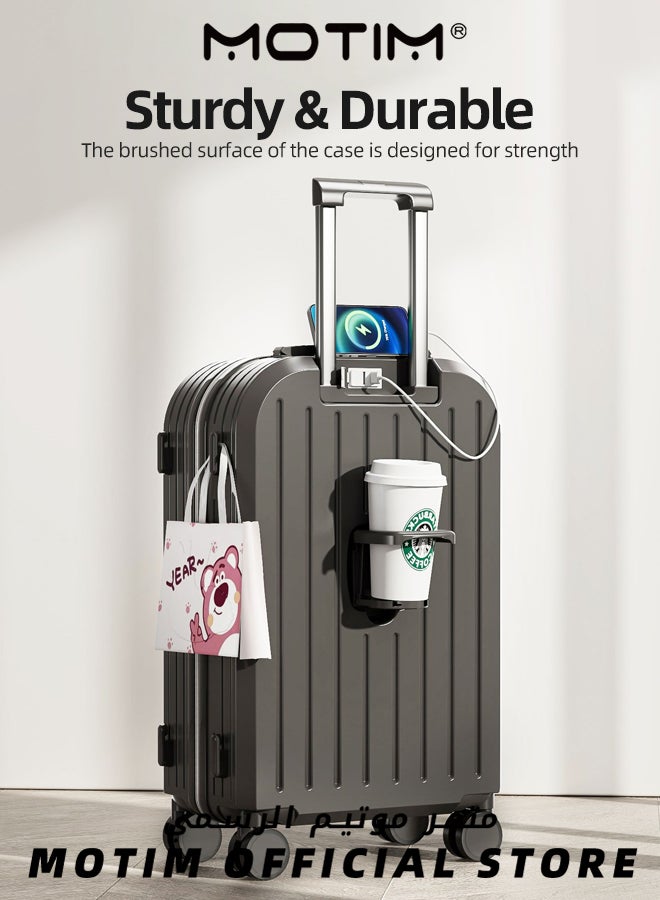 موتيم 2 قطع الصعود المحمولة على الأمتعة مجموعات حقائب السفر تحمل الأمتعة مع عجلات دوارة حقيبة حمل مؤطرة من الألومنيوم مع منفذ USB وحامل أكواب وحامل هاتف أمتعة كبيرة مسجلة - Image 2