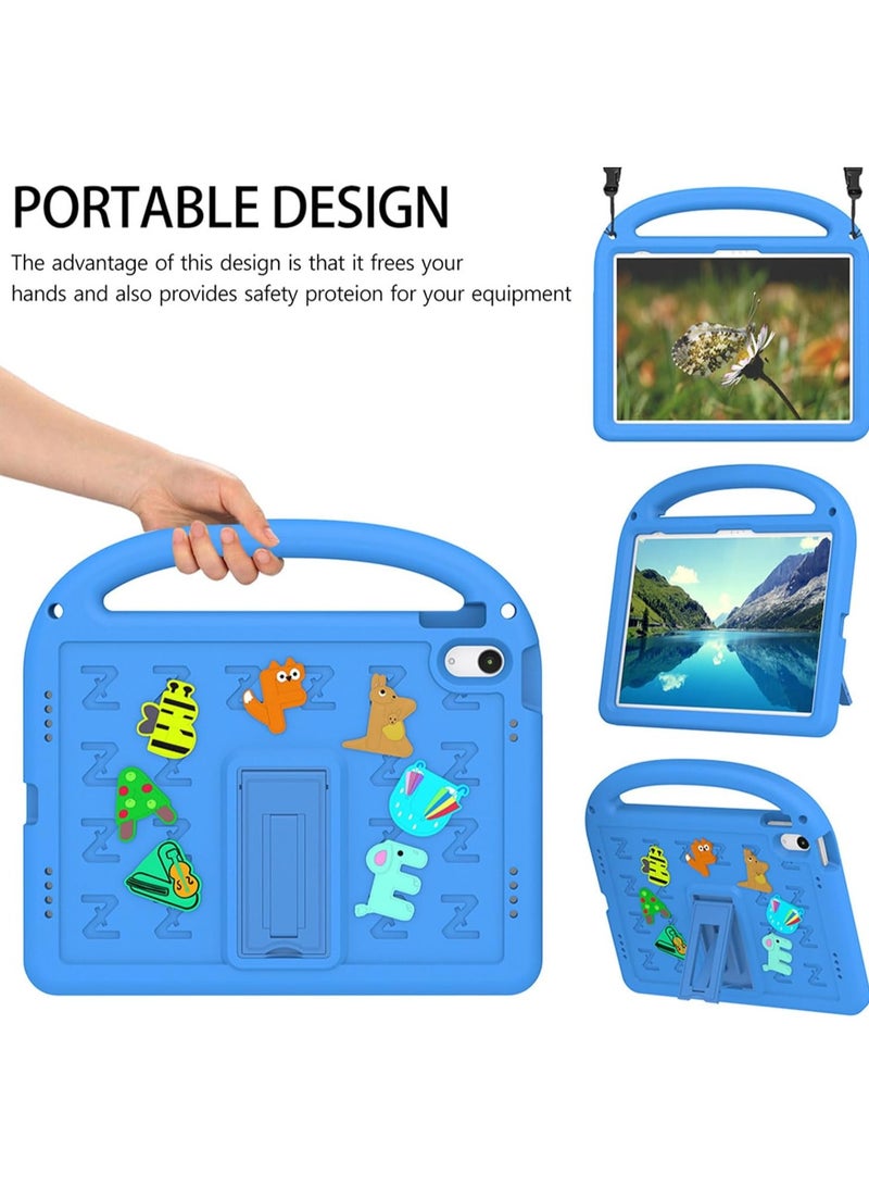 VKL حافظة لجهاز iPad الجيل العاشر مقاس 10.9 بوصة موديل 2022، خفيفة الوزن ومتينة ومقاومة للصدمات من مادة إي في إيه مع مقبض/حامل/حزام كتف، أزرق - Image 2
