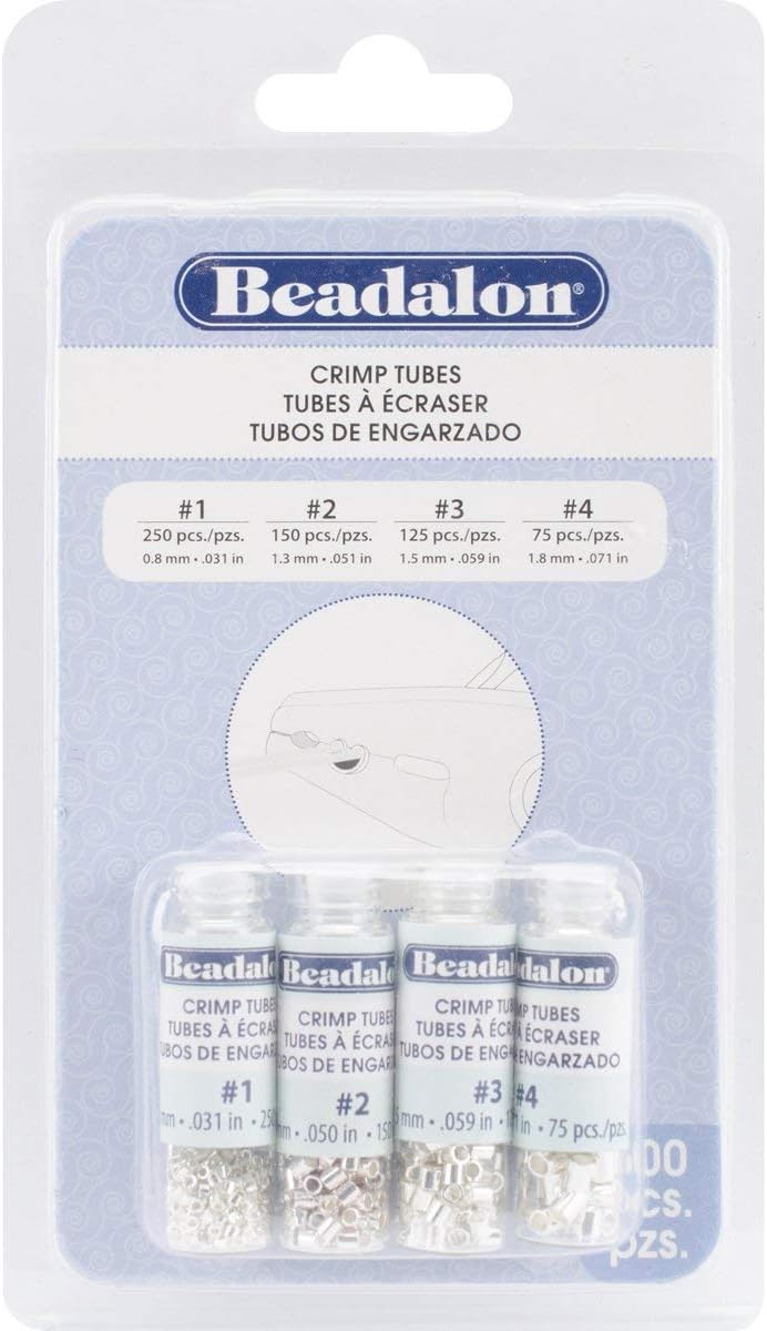Beadalon Crimp Tubes Variety Pack Sizes 1 2 3  4 600PkgSilverPlated Fabric