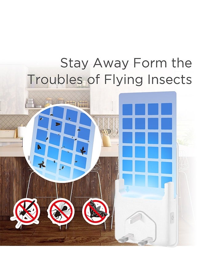 Flying Insect Trap Plug-in Mosquito, Indoor Gnat Moth Catcher Fly Tapper, with Night Light UV Attractant Catcher, for Home Office,1 Device + 5Pcs Adhesive Cards, White - Image 3