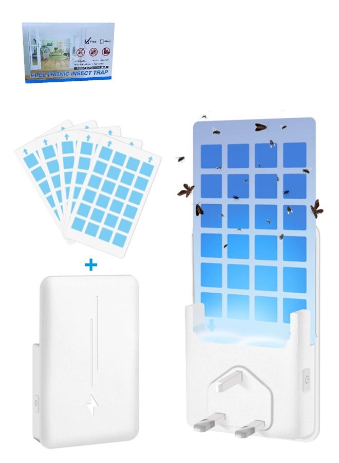 Flying Insect Trap Plug-in Mosquito, Indoor Gnat Moth Catcher Fly Tapper, with Night Light UV Attractant Catcher, for Home Office,1 Device + 5Pcs Adhesive Cards, White - Image 1