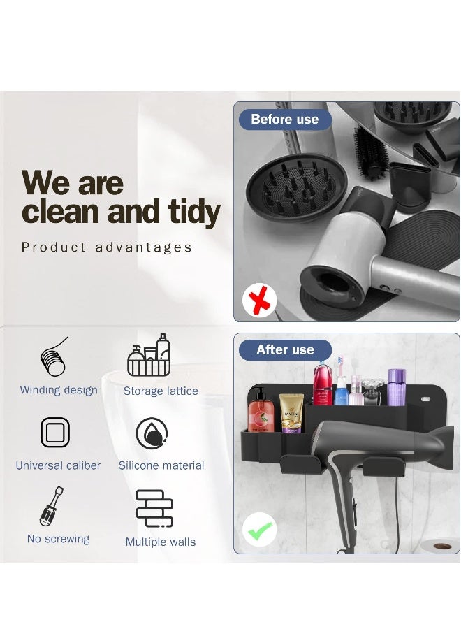 عام حامل مجفف الشعر بدون حفر لاصق ذاتي قابل للإزالة للتركيب على الحائط، حامل متعدد الوظائف لمجفف الشعر للمصباح وصالونات التجميل، أداة لتصفيف الشعر والعناية به - Image 4