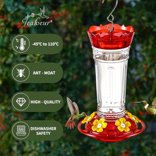 Jealoeur 2 Pack Hummingbird Feeder for Outdoors Hanging, 18 OZ Humming Birds Feeders with 6 Bee Guard Feeding Ports & Built-in Ant Moat, Easy to Clean, Durable Outdoor Garden Decor(Clear BB) - Image 2