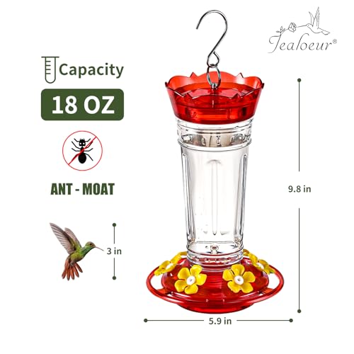 Jealoeur 2 Pack Hummingbird Feeder for Outdoors Hanging, 18 OZ Humming Birds Feeders with 6 Bee Guard Feeding Ports & Built-in Ant Moat, Easy to Clean, Durable Outdoor Garden Decor(Clear BB) - Image 5