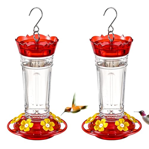Jealoeur 2 Pack Hummingbird Feeder for Outdoors Hanging, 18 OZ Humming Birds Feeders with 6 Bee Guard Feeding Ports & Built-in Ant Moat, Easy to Clean, Durable Outdoor Garden Decor(Clear BB) - Image 1