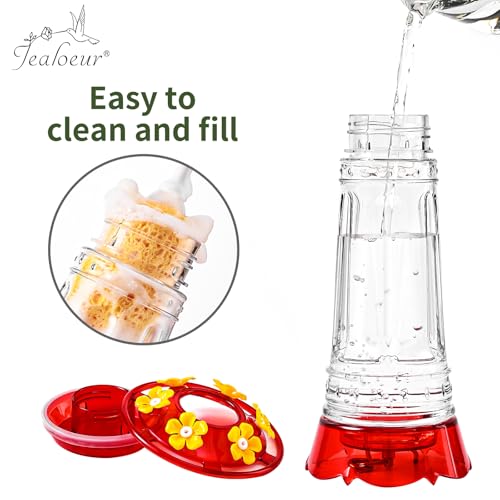 Jealoeur 2 Pack Hummingbird Feeder for Outdoors Hanging, 18 OZ Humming Birds Feeders with 6 Bee Guard Feeding Ports & Built-in Ant Moat, Easy to Clean, Durable Outdoor Garden Decor(Clear BB) - Image 3