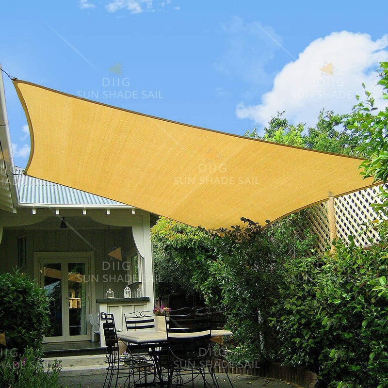 DIIG Patio Sun Shade Sail Canopy, 8' x 10' Rectangle Shade Cloth Block Sunshade Fabric - Outdoor Cover Awning Shelter for Pergola Backyard Garden Yard (Sand Color) - Image 1