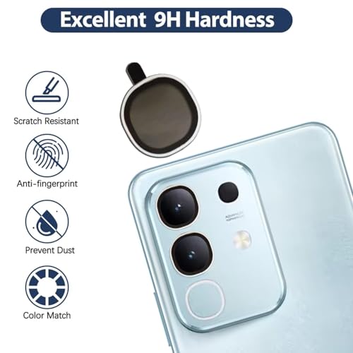 ZARALA Camera Lens Frame Glass Compatible with vivo Y31 Pro 5G Tempered Glass Aluminum Alloy Frame Individual Camera Lens Protector Cover Silver - Image 2