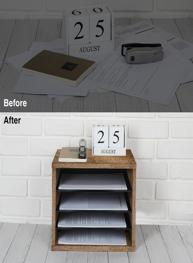 J JACKCUBE DESIGN Rustic Wood Desk Organizer 4 Compartment Paper File Holder for Home and Office, Document Storage, File sorter, Mail and Letter Tray- MK560A - Image 4