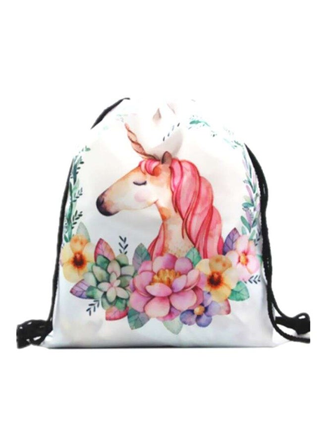 حقيبة ظهر برباط مطبوع عليها رسمة يونيكورن ثلاثية الأبعاد أبيض/وردي/أخضر - Image 1