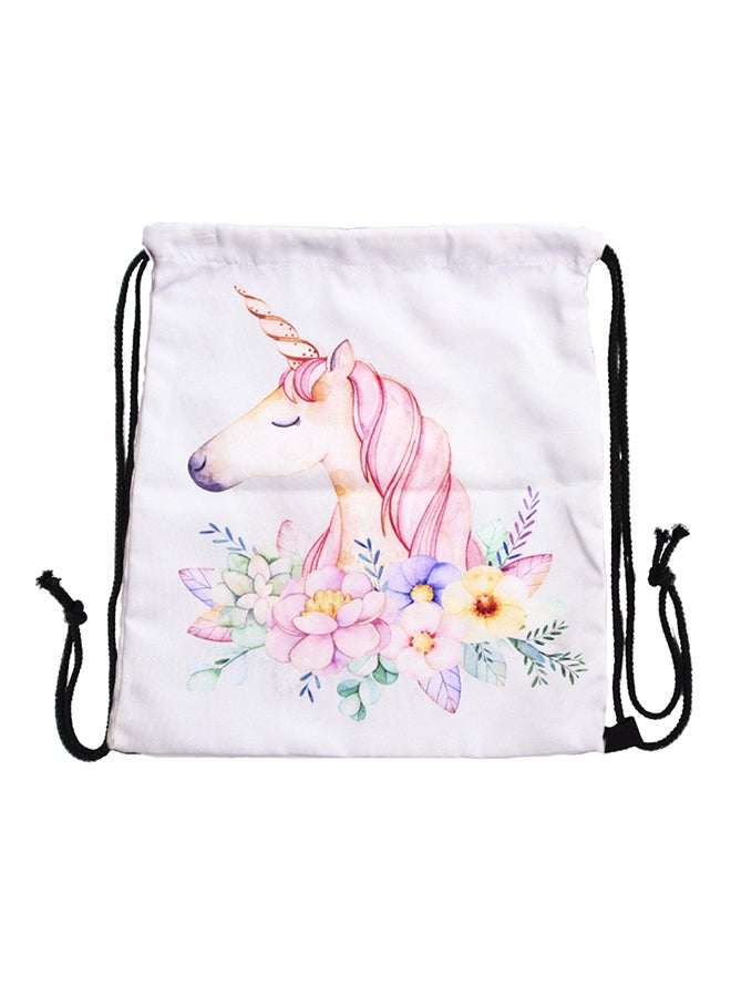 حقيبة ظهر برباط مطبوع عليها رسمة يونيكورن ثلاثية الأبعاد أبيض/وردي/أخضر - Image 3