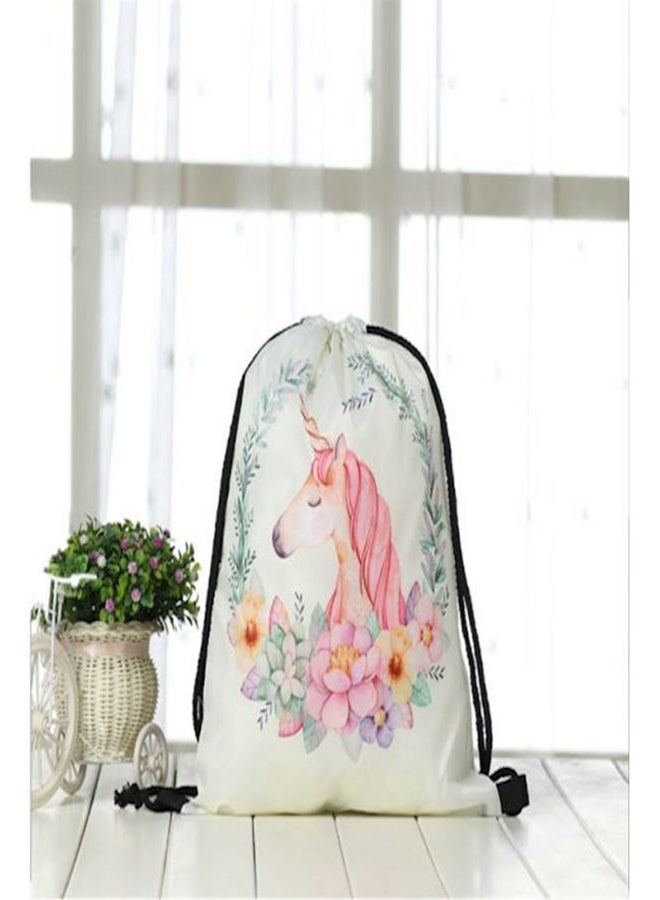 حقيبة ظهر برباط مطبوع عليها رسمة يونيكورن ثلاثية الأبعاد أبيض/وردي/أخضر - Image 2