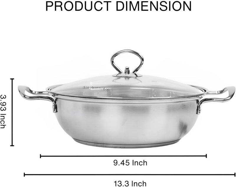 Goodscious Stainless Steel Pan with Lid - Light & Thin Deep Saute Pan with Lid - Rapid Heating Stainless Steel Frying Pan Set - Sartenes de Acero Inoxidable -Multipurpose Steel Pans for Cooking - Deep Frying Pan - Image 2