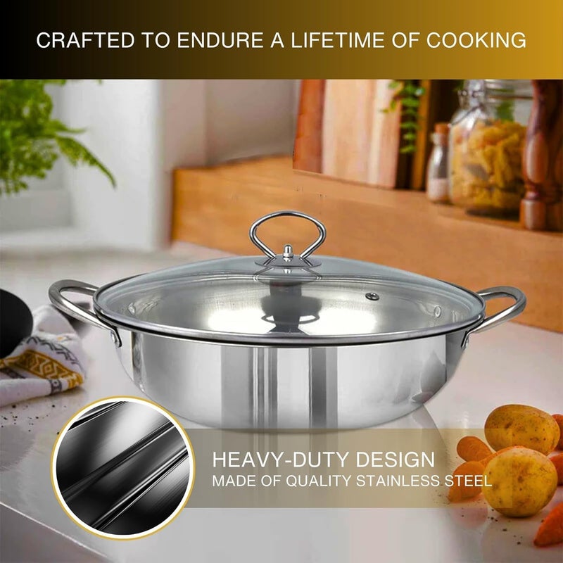 Goodscious Stainless Steel Pan with Lid - Light & Thin Deep Saute Pan with Lid - Rapid Heating Stainless Steel Frying Pan Set - Sartenes de Acero Inoxidable -Multipurpose Steel Pans for Cooking - Deep Frying Pan - Image 5