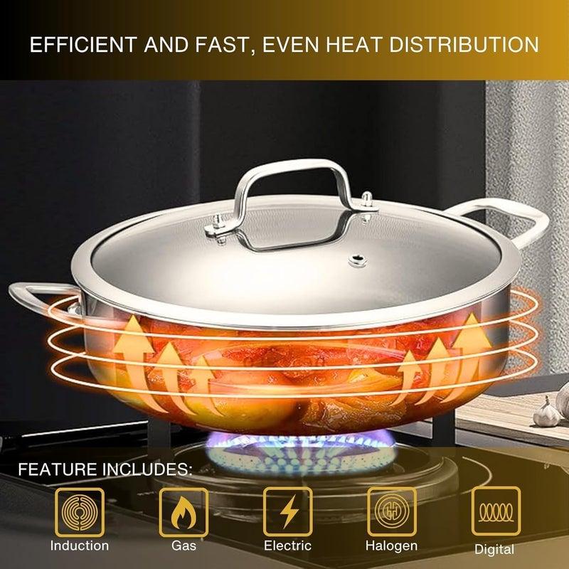 Goodscious Stainless Steel Pan with Lid - Light & Thin Deep Saute Pan with Lid - Rapid Heating Stainless Steel Frying Pan Set - Sartenes de Acero Inoxidable -Multipurpose Steel Pans for Cooking - Deep Frying Pan - Image 3