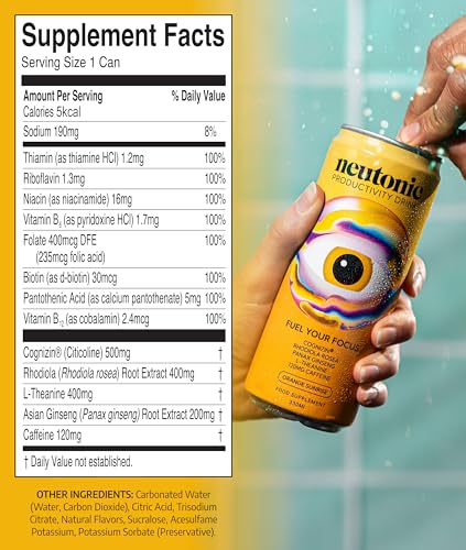 Neutonic Nootropic Productivity Energy Drink | Orange Sunrise 12 Cans | 120mg Natural Caffeine, Zero Sugar | Support Memory, Mental Clarity, Cognitive Function | Boost Focus, Energy, Brain Health - Image 2