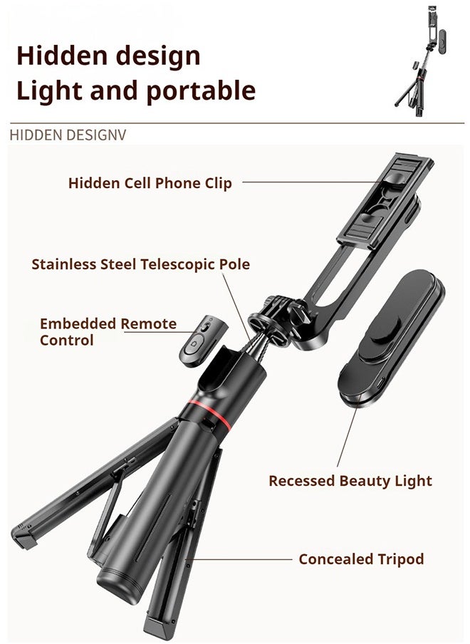 Generic - 44.88 Inches Selfie Stick Tripod for phone, All-in-1 Phone Tripod Stand with Rechargeable Bluetooth Remote,Removable fill light,Compatible with iPhone and Android Smartphones,Lightweight Tripod for for Selfies/Live/Video Recording/Travel - Image 1