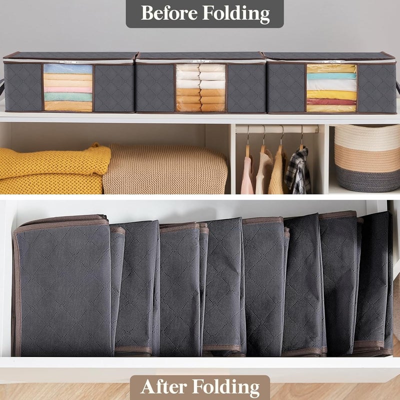 Lifewit Clothes Storage Bag Foldable Storage Bin Closet Organizer with Reinforced Handle Sturdy Fabric Clear Window for Sweaters, Coats, T-Shirts, Blankets, 3 Pack, 35L, Grey - Image 5