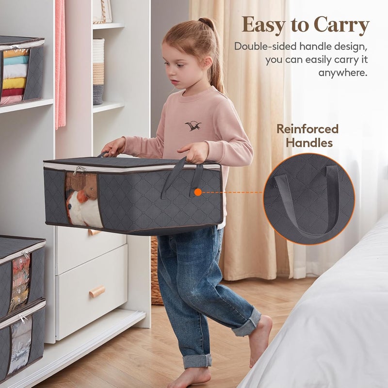 Lifewit Clothes Storage Bag Foldable Storage Bin Closet Organizer with Reinforced Handle Sturdy Fabric Clear Window for Sweaters, Coats, T-Shirts, Blankets, 3 Pack, 35L, Grey - Image 3