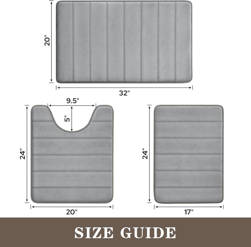 BYSURE 3 Piece Memory Foam Bath Rug Bathroom Mat Carpet Sets Non Slip Extra Absorbent Shaggy Soft Washable - Image 3
