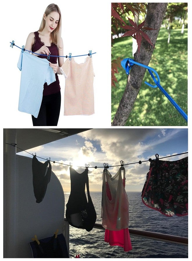 Moxtiza Travel Elastic Clothesline Laundry Line Camping Clothes Lines Adjustable Clothes Rope With 12pcs Clothespins Portable Clothesline With Clips For Outdoor Indoor Wind-proof Clothesline - Image 2