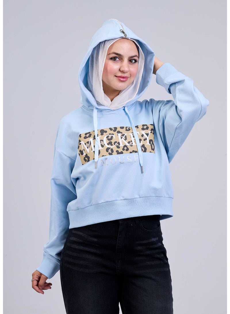 شيب ماستر سويت شيرت MICKEY بستايل كاجوال وطبعة ليوبارد مميزة وسحاب في الضهر  - Image 5