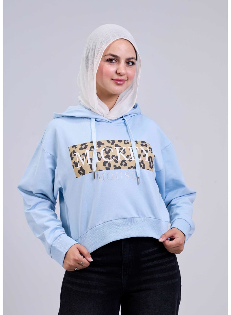 شيب ماستر سويت شيرت MICKEY بستايل كاجوال وطبعة ليوبارد مميزة وسحاب في الضهر  - Image 1