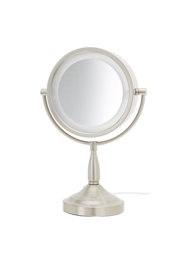 Jerdon Lighted Tabletop Makeup Mirror Halo Lighted Makeup Mirror With 1X And 7X Magnification In Nickel Finish 8.5Inch Diameter Vanity Mirror Model Lt856N - Image 1