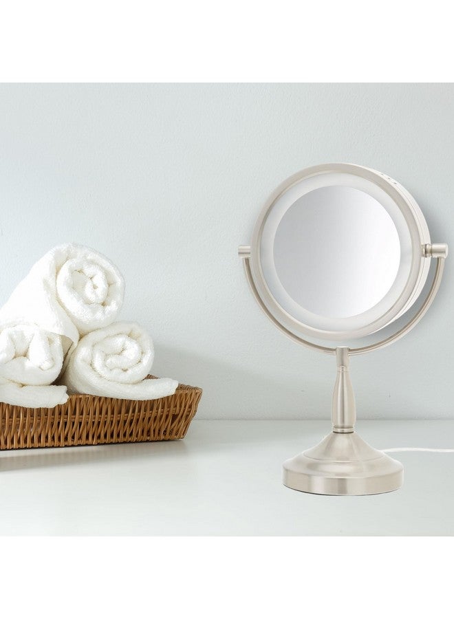 Jerdon Lighted Tabletop Makeup Mirror Halo Lighted Makeup Mirror With 1X And 7X Magnification In Nickel Finish 8.5Inch Diameter Vanity Mirror Model Lt856N - Image 5