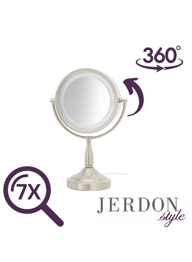 Jerdon Lighted Tabletop Makeup Mirror Halo Lighted Makeup Mirror With 1X And 7X Magnification In Nickel Finish 8.5Inch Diameter Vanity Mirror Model Lt856N - Image 4